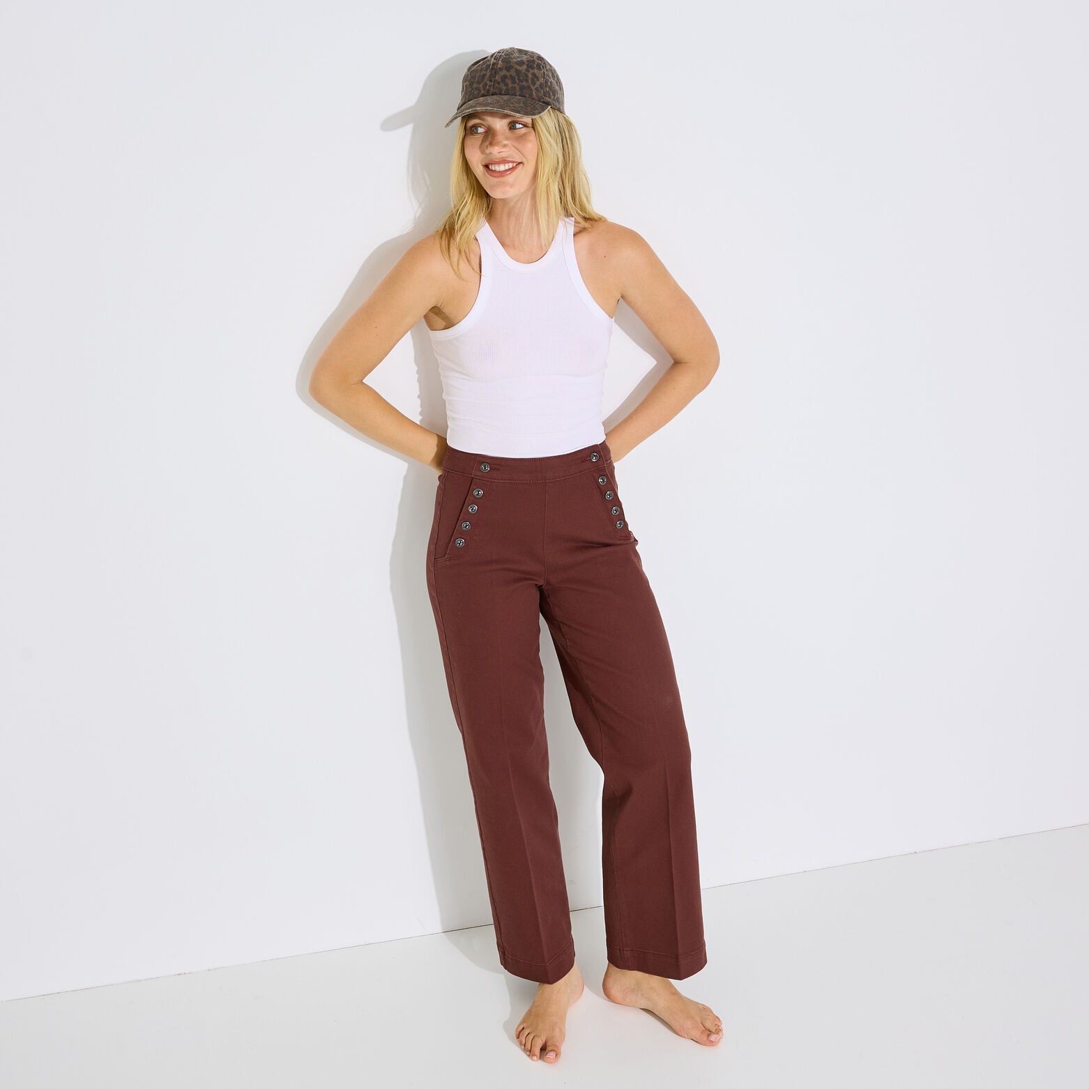 Jean flare à pont POMPON F02 femme - MARRON