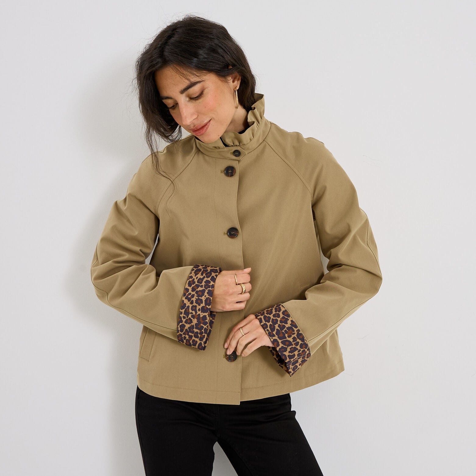 Trench court col montant femme - BEIGE