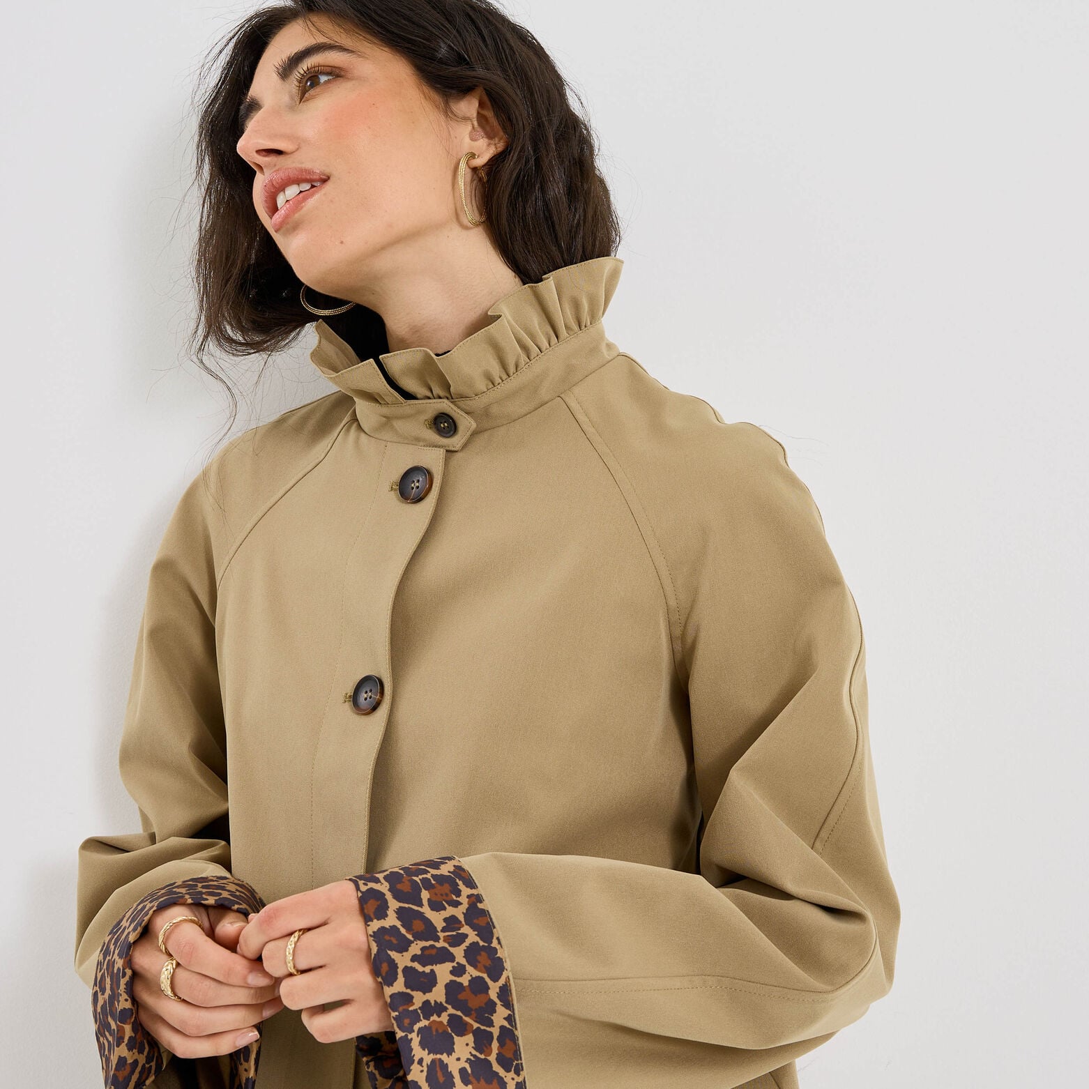 Trench court col montant femme - BEIGE