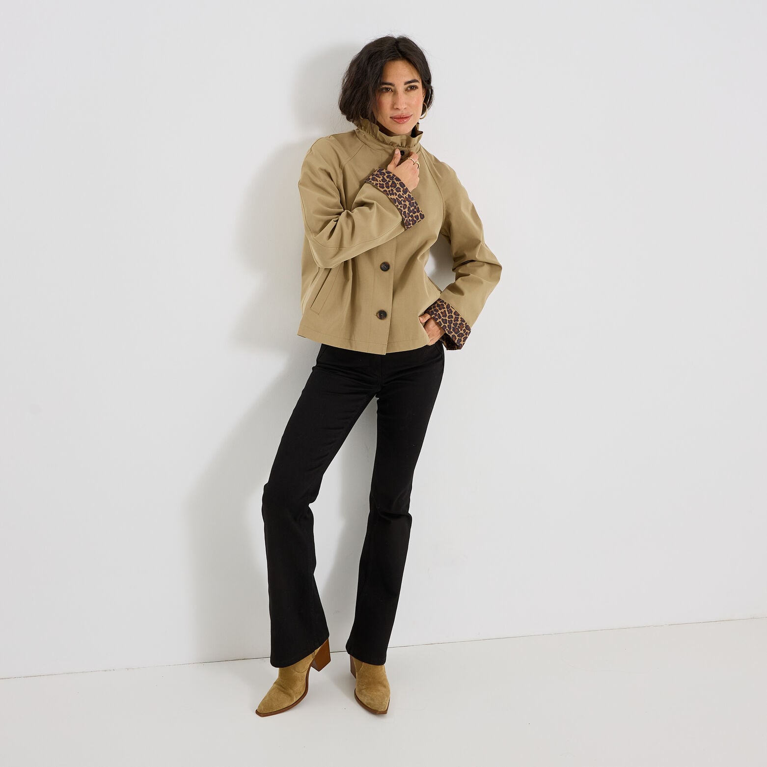 Trench court col montant femme - BEIGE