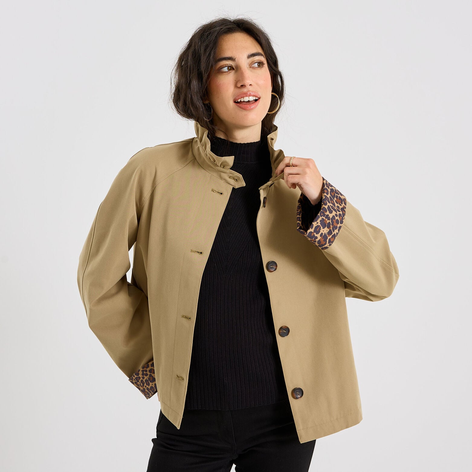 Trench court col montant femme - BEIGE