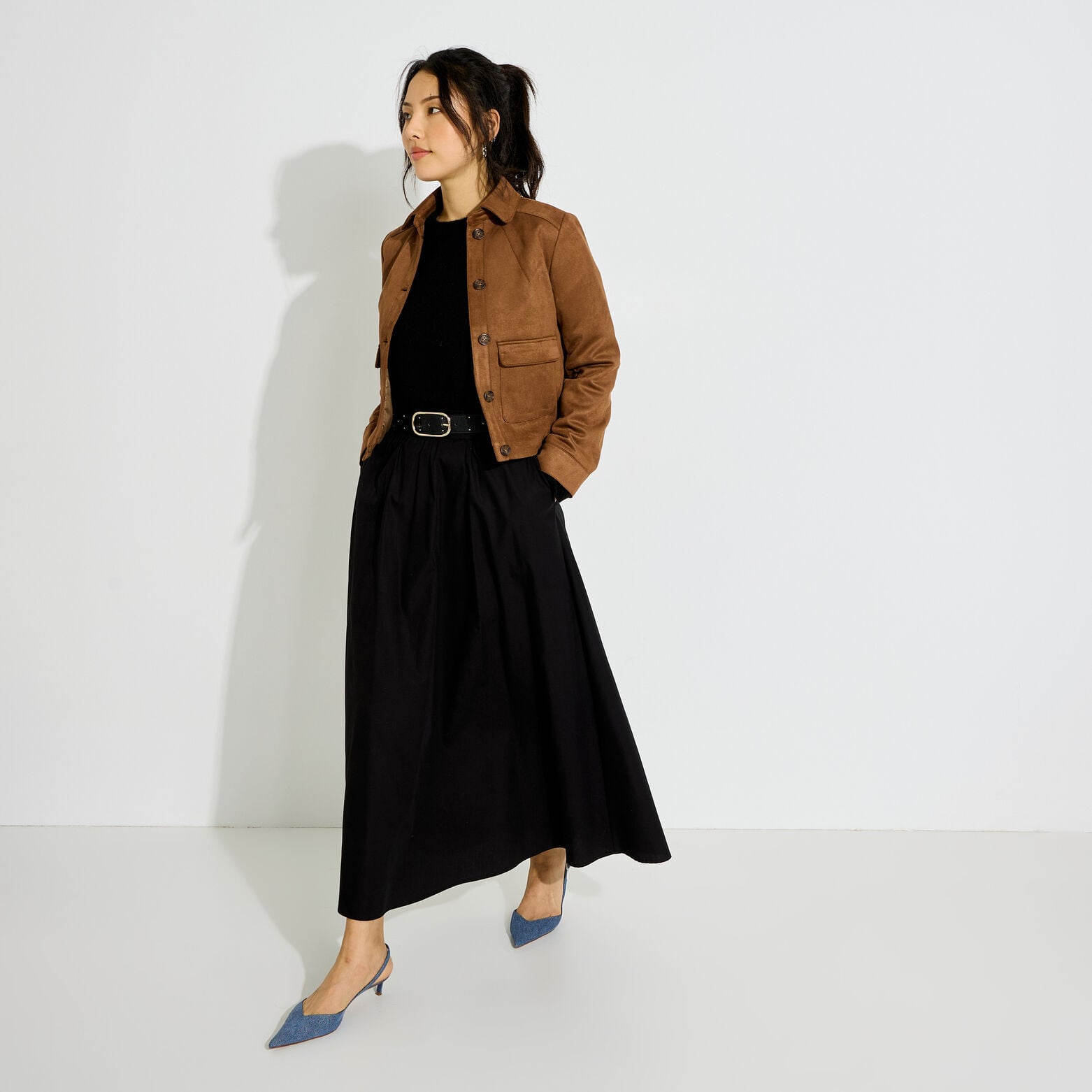Veste courte en suédine femme - CHOCOLAT