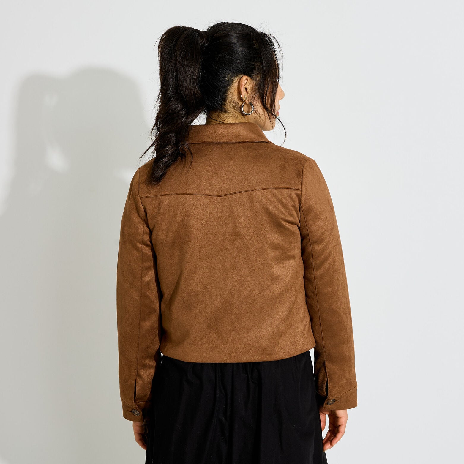 Veste courte en suédine femme - CHOCOLAT