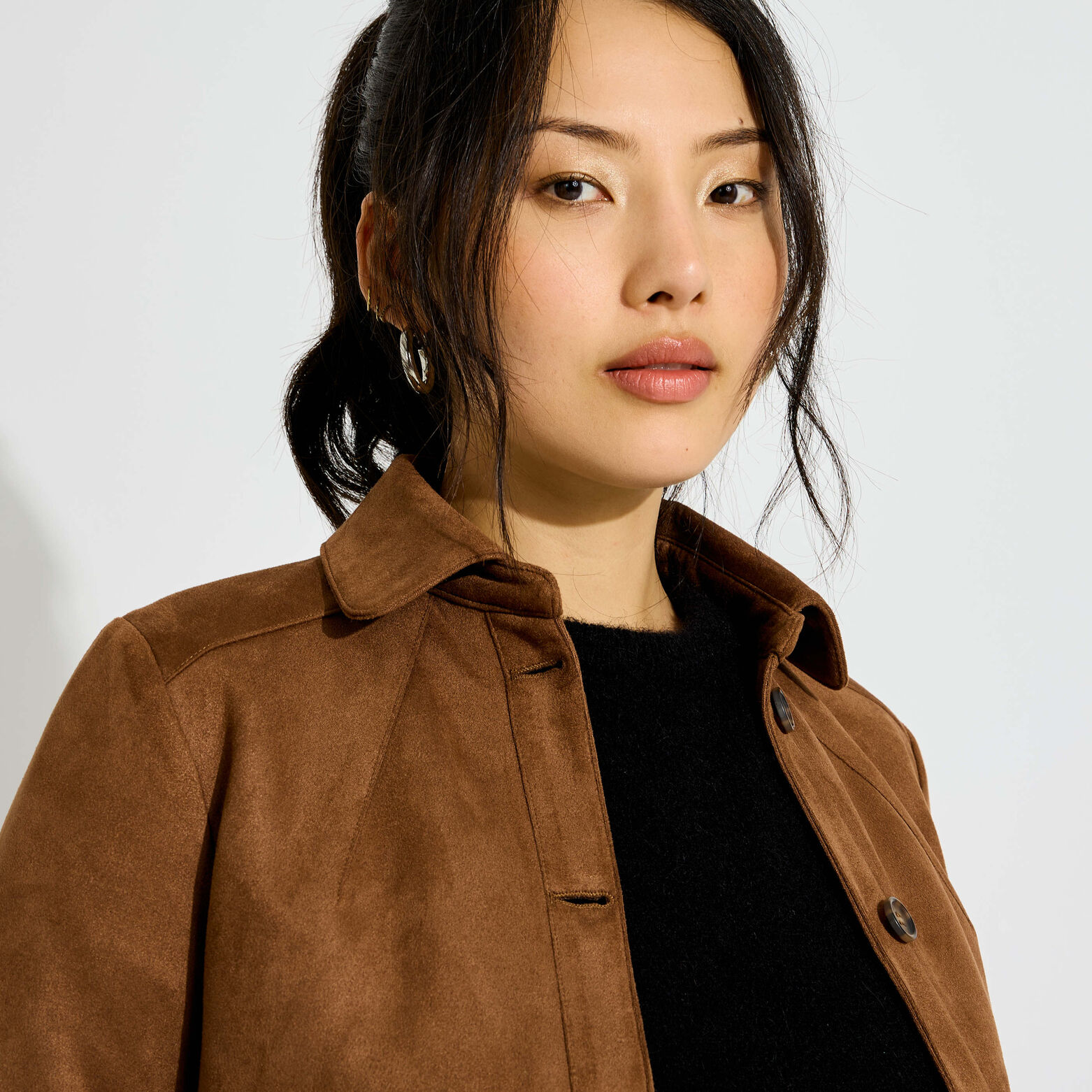 Veste courte en suédine femme - CHOCOLAT