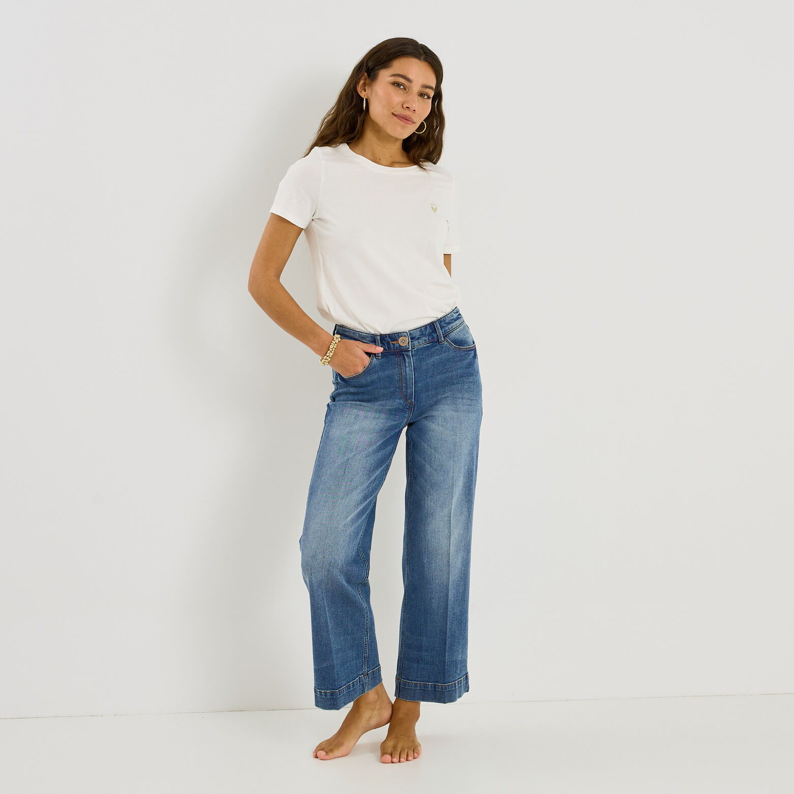 Jean flare raccourci KANSAS RF02 femme - STONE