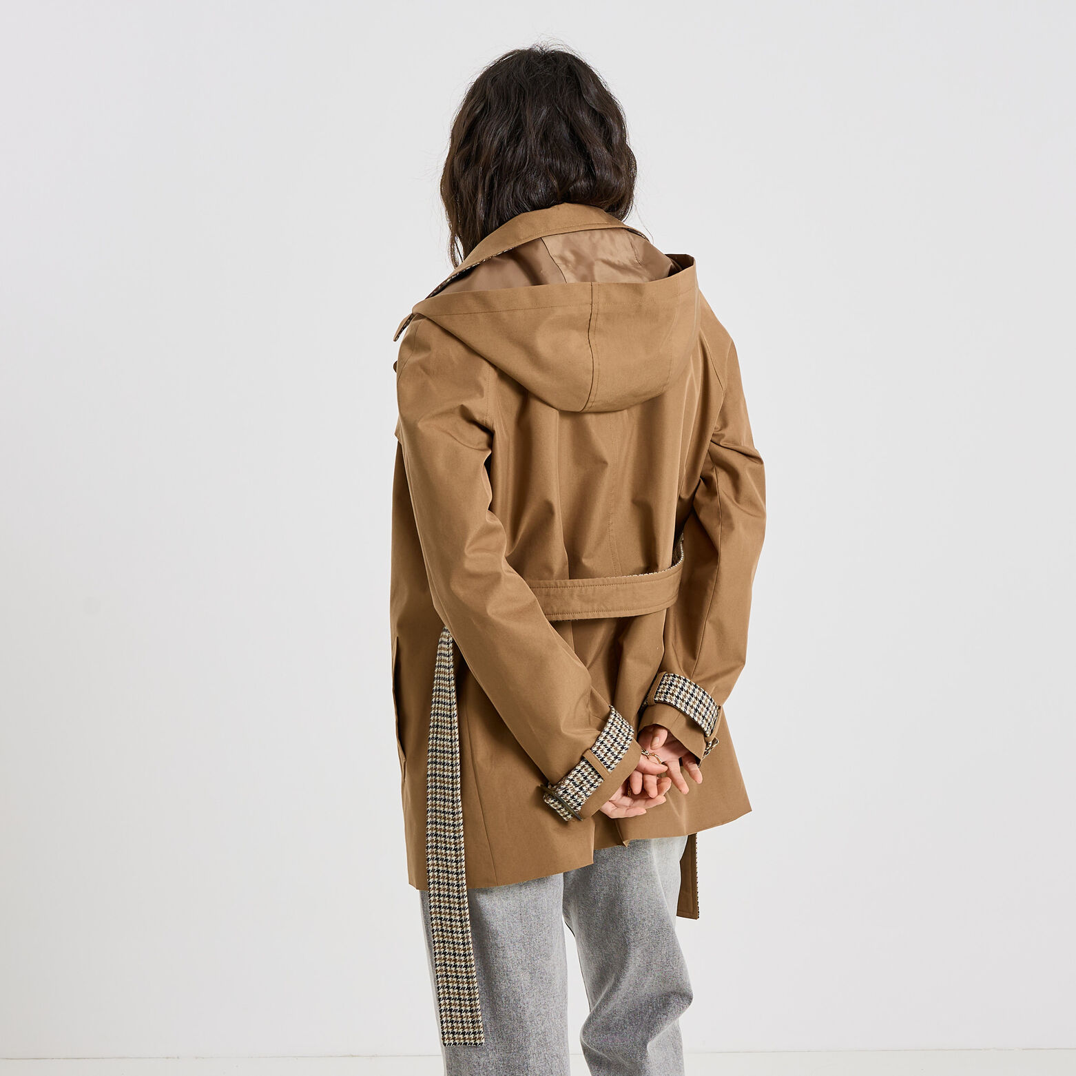 Trench mi-long à capuche femme - CAMEL