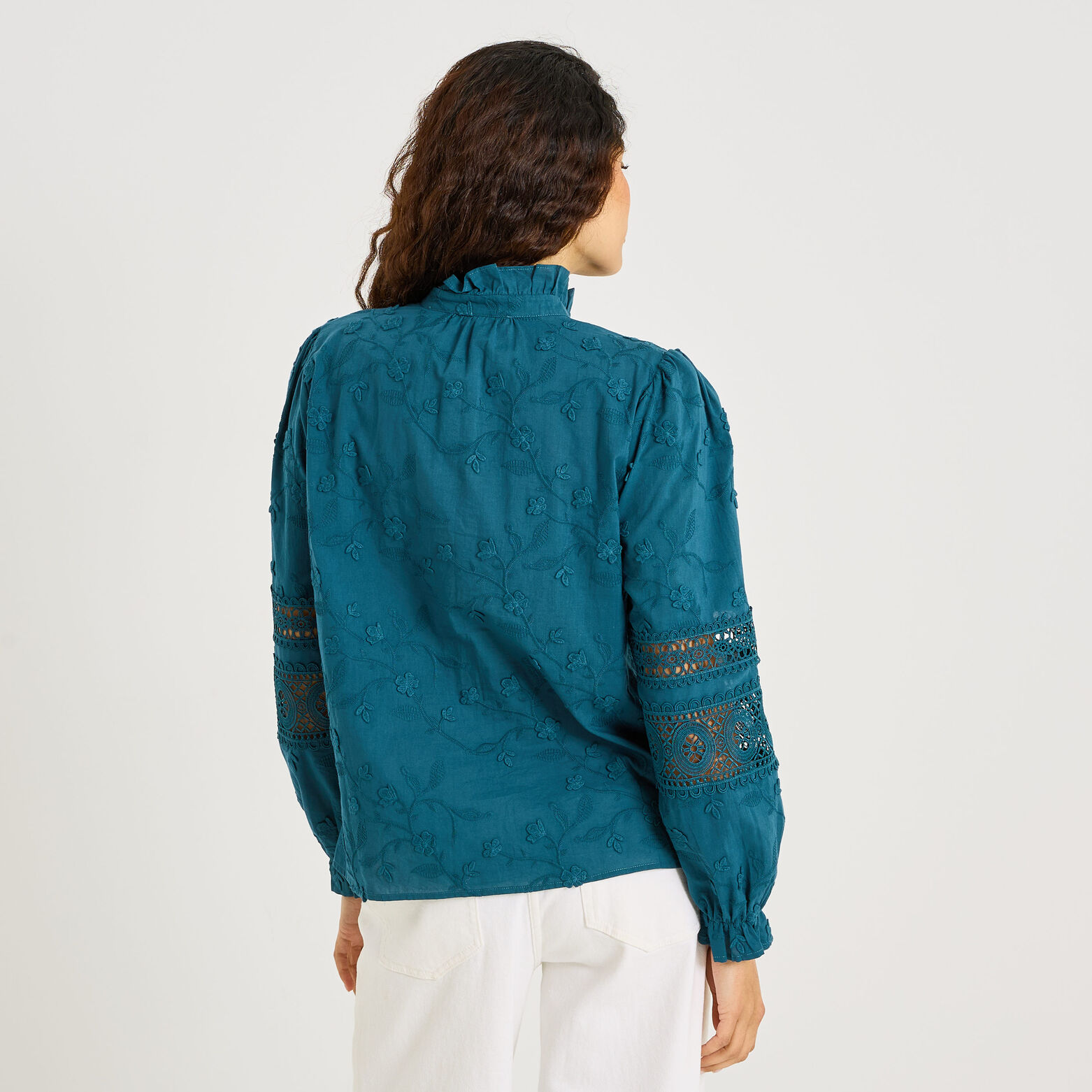 Chemise brodée détails ajourés femme - VERT