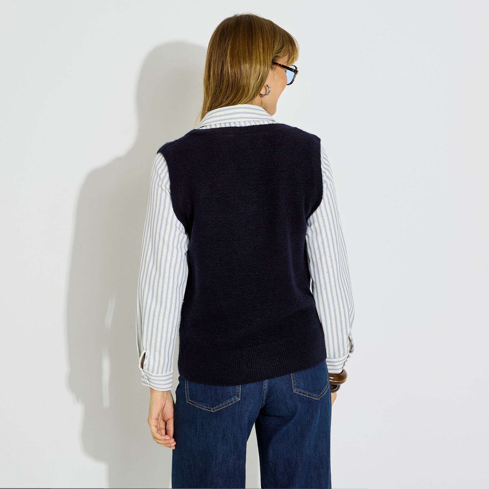 Pull-chemise bi-matière pour femme - MARINE