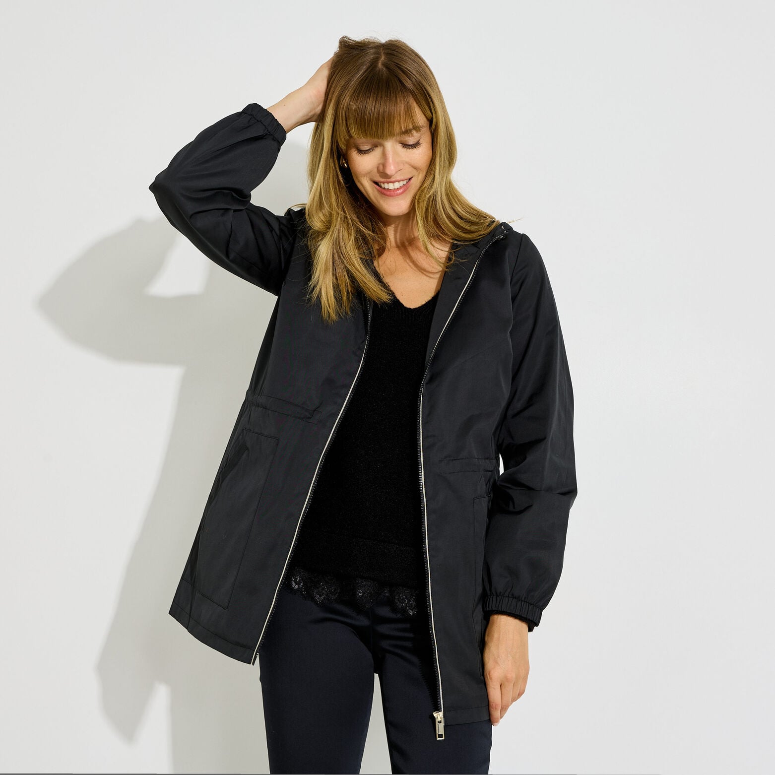 Parka déperlante à capuche femme - NOIR