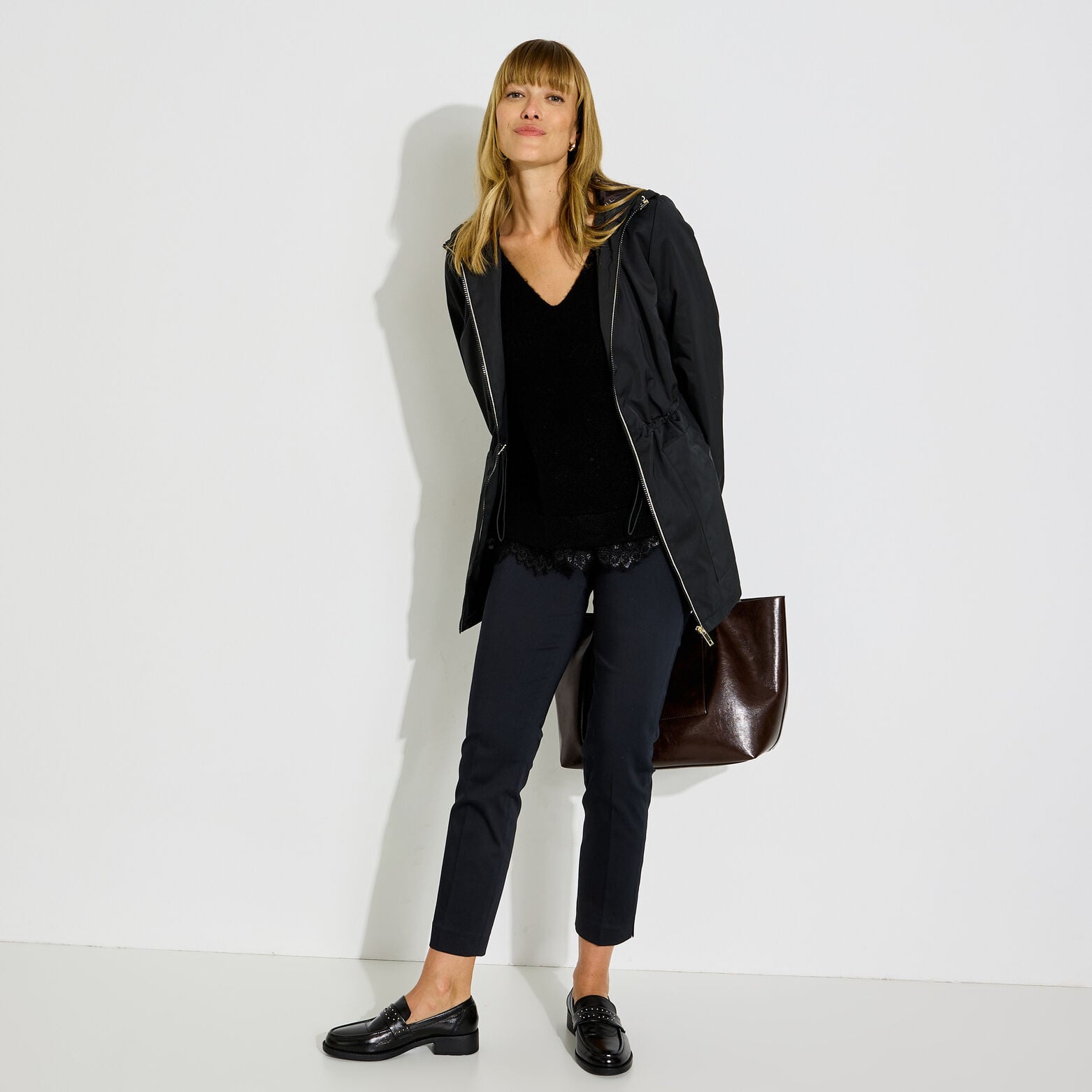 Parka déperlante à capuche femme - NOIR