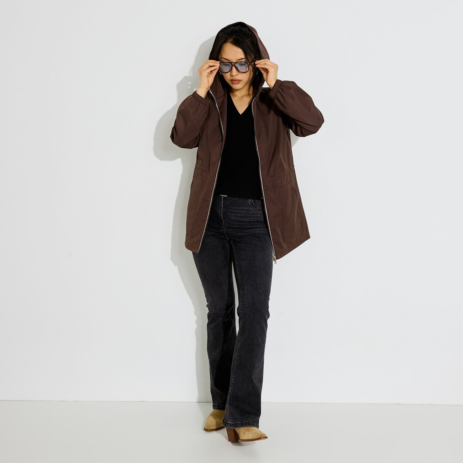Parka déperlante à capuche femme - MARRON
