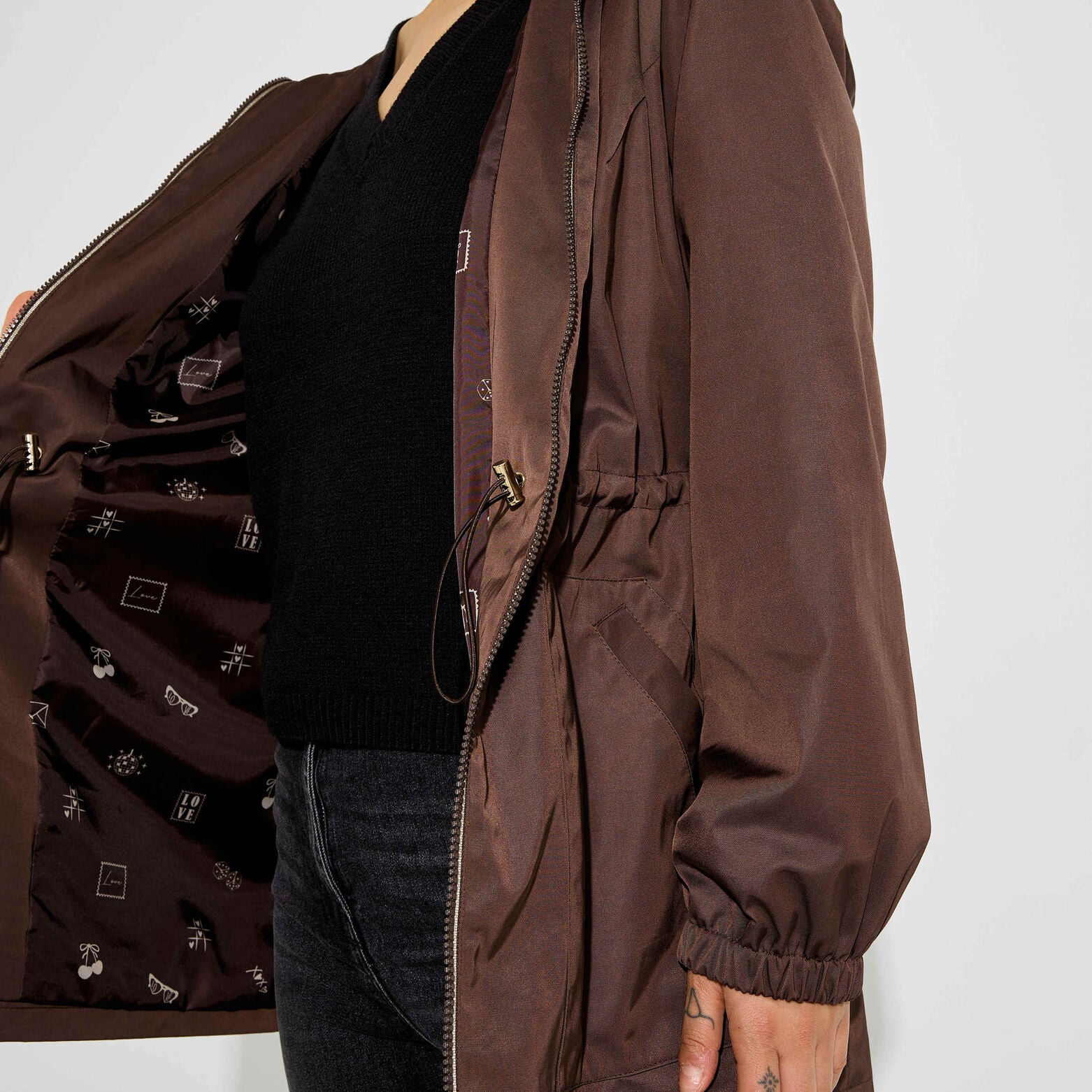 Parka déperlante à capuche femme - MARRON