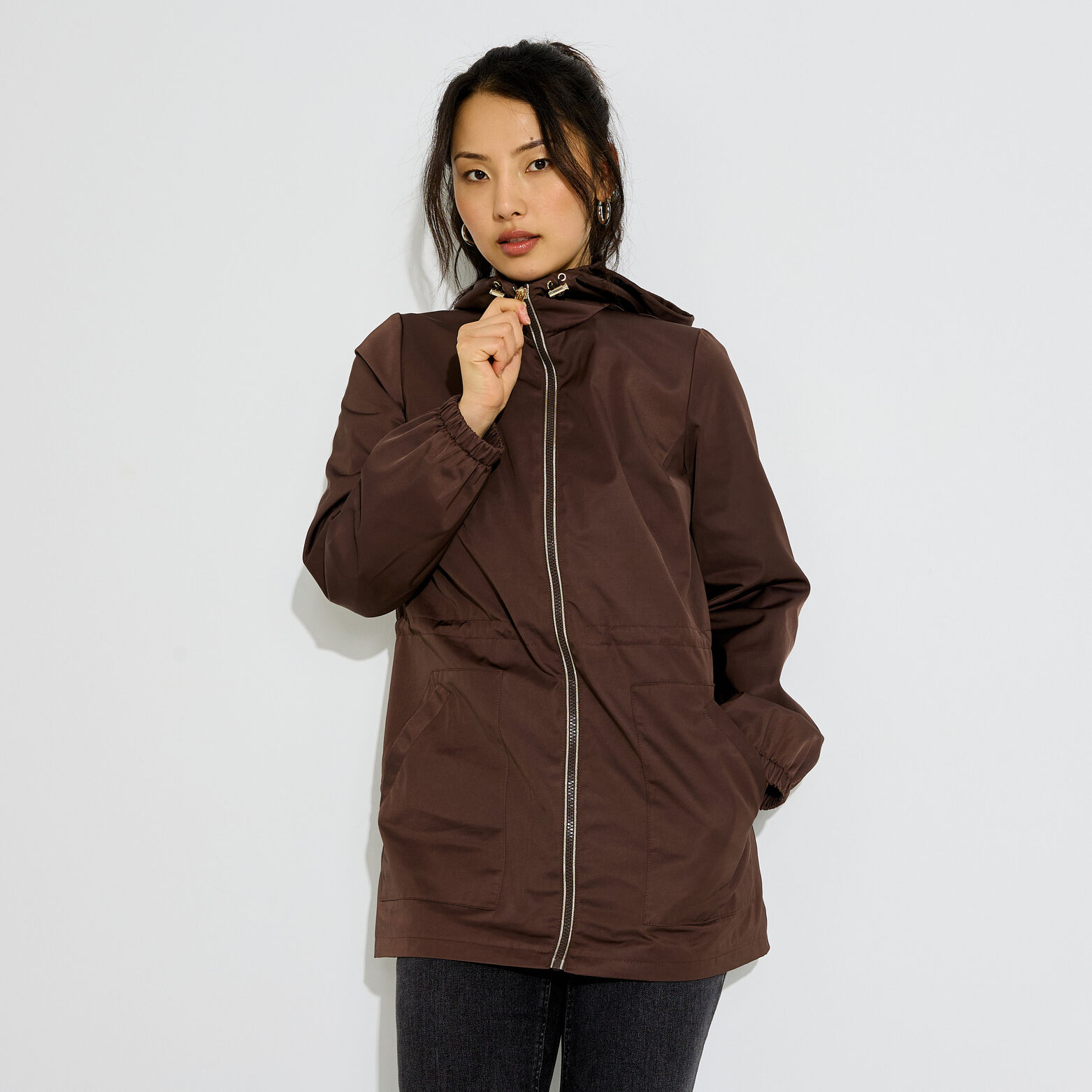 Parka déperlante à capuche femme - MARRON