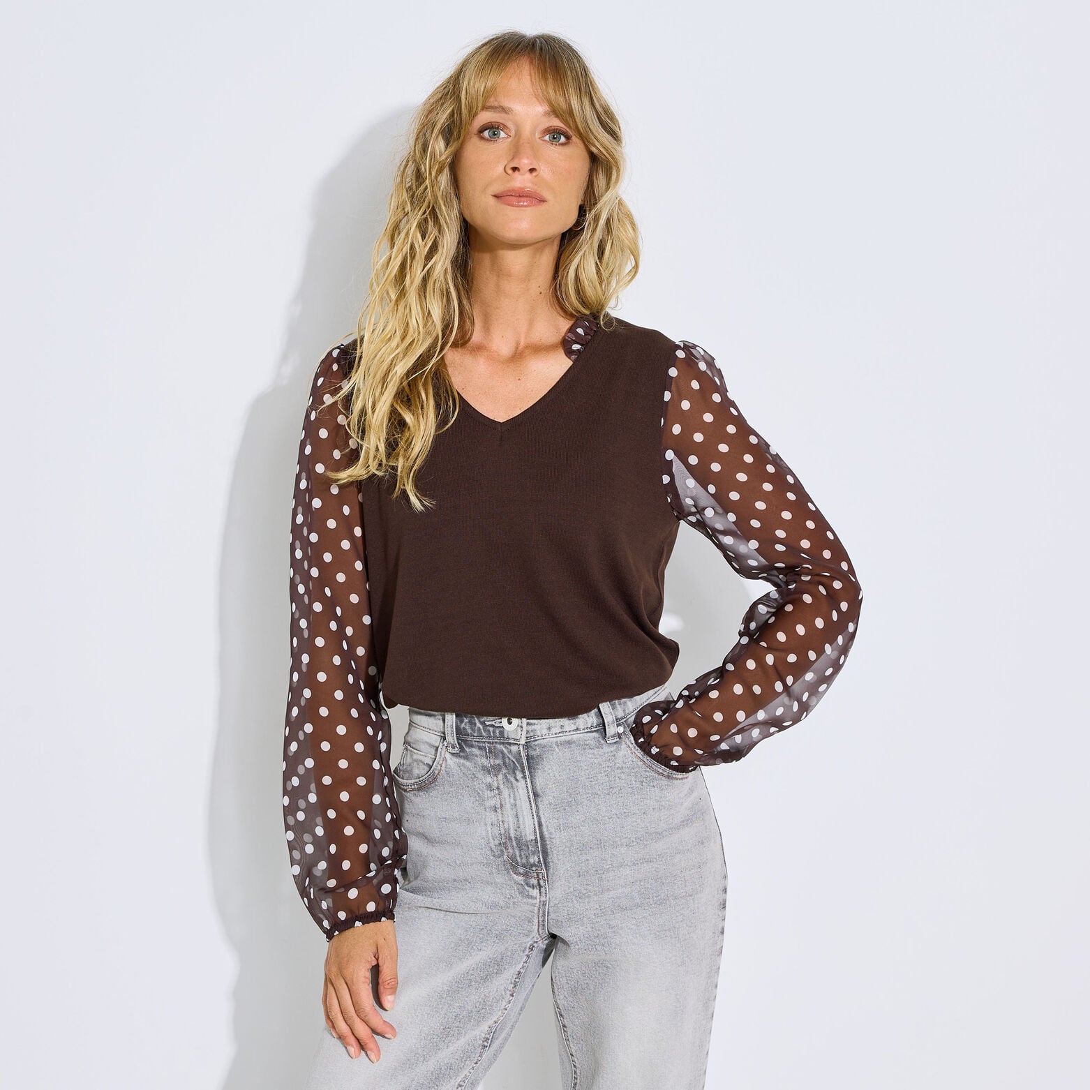 T-shirt manche voile femme - CHOCOLAT