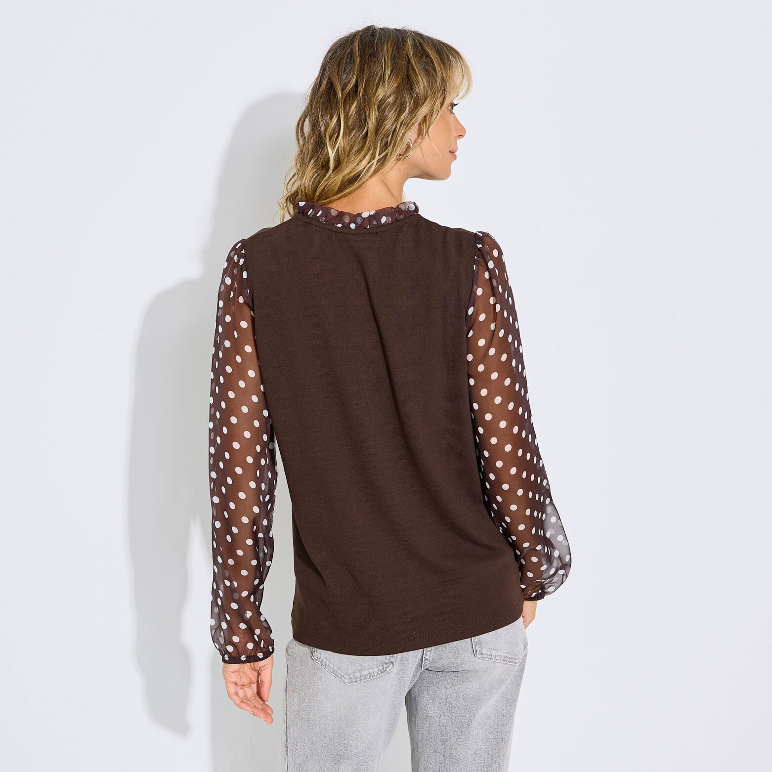 T-shirt manche voile femme - CHOCOLAT