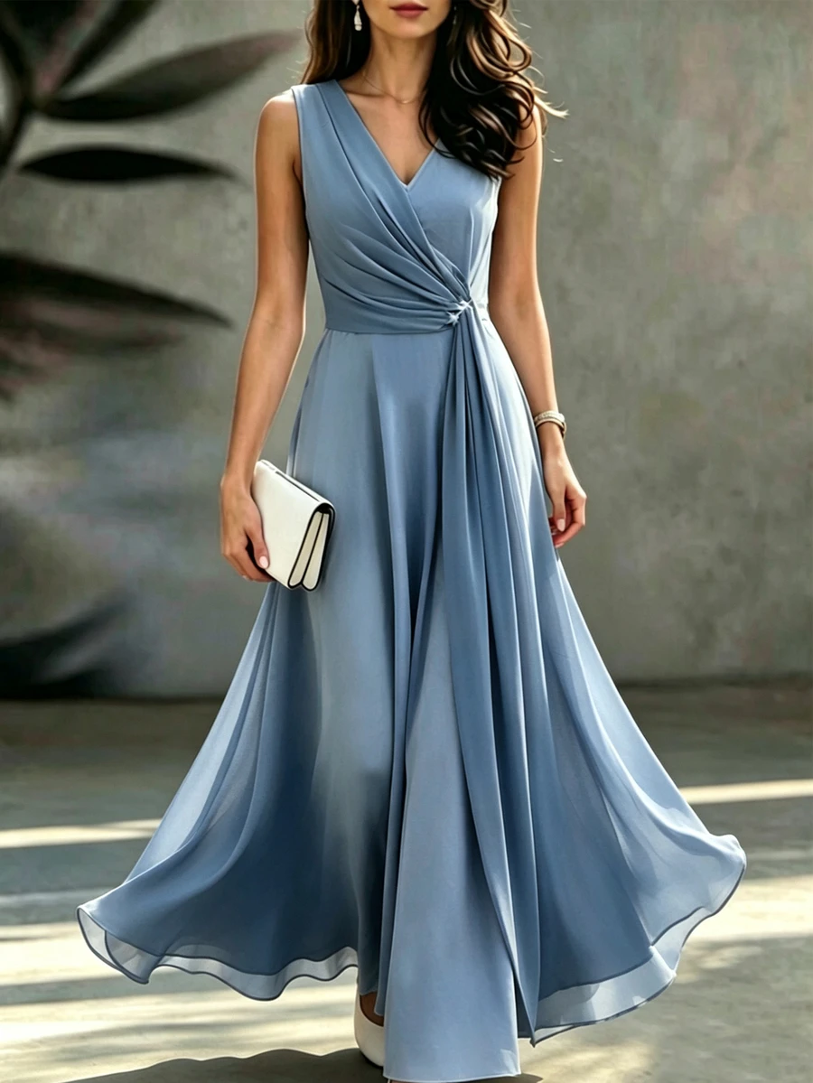SHEIN Women's New V-Neck Elegant Long Sleeveless Dress, Party Dress, Date Dress, - image 4