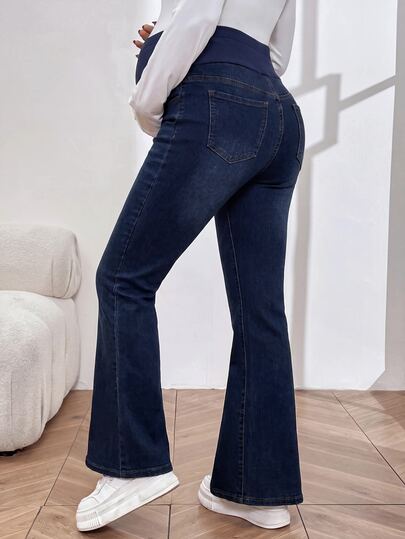 SHEIN Adjustable Waist Thermal Lined Casual Versatile Flare Leg Jeans For Pregnant Women Winter Clothes Cowgirl Outfits For Women - image 2