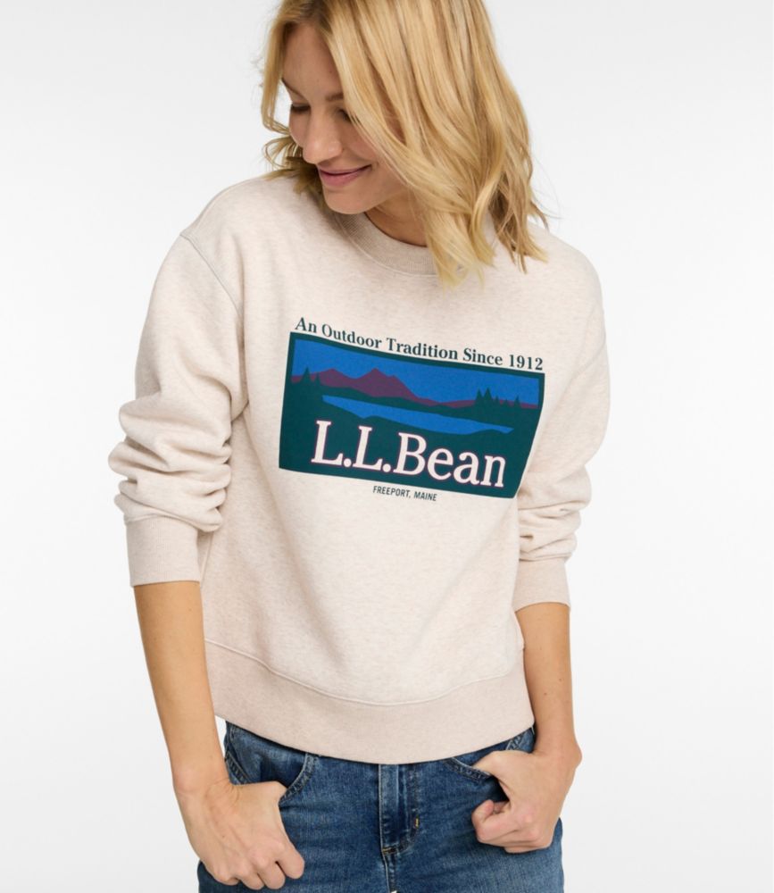 Women's Mountain Classic Sweatshirt, Crewneck Logo - Oatmeal Heather Retro Outdoor Tradition