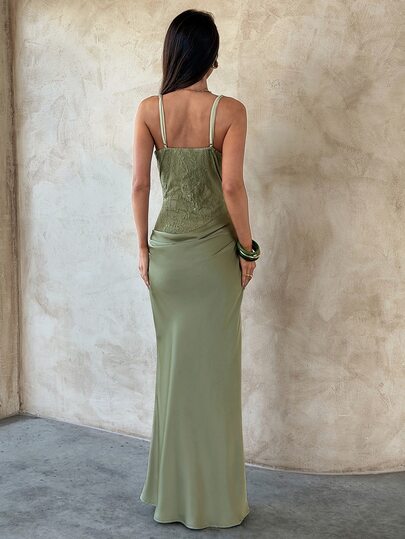 Aloruh Women's Spring/Summer Vacation Knitted Jacquard Satin Ruched Mermaid Bodycon Dress, Suitable For Vacation, Party, Date, Music Festival, Y2K, Wedding Season, Guest Dress, Bridesmaid Dress - image 2
