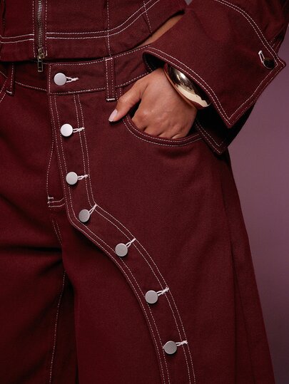 Denimoi Button Detail Wide Leg Barrel Jeans Fashionable Streetwear Statement Jeans Fashion Jeans Summer - image 2