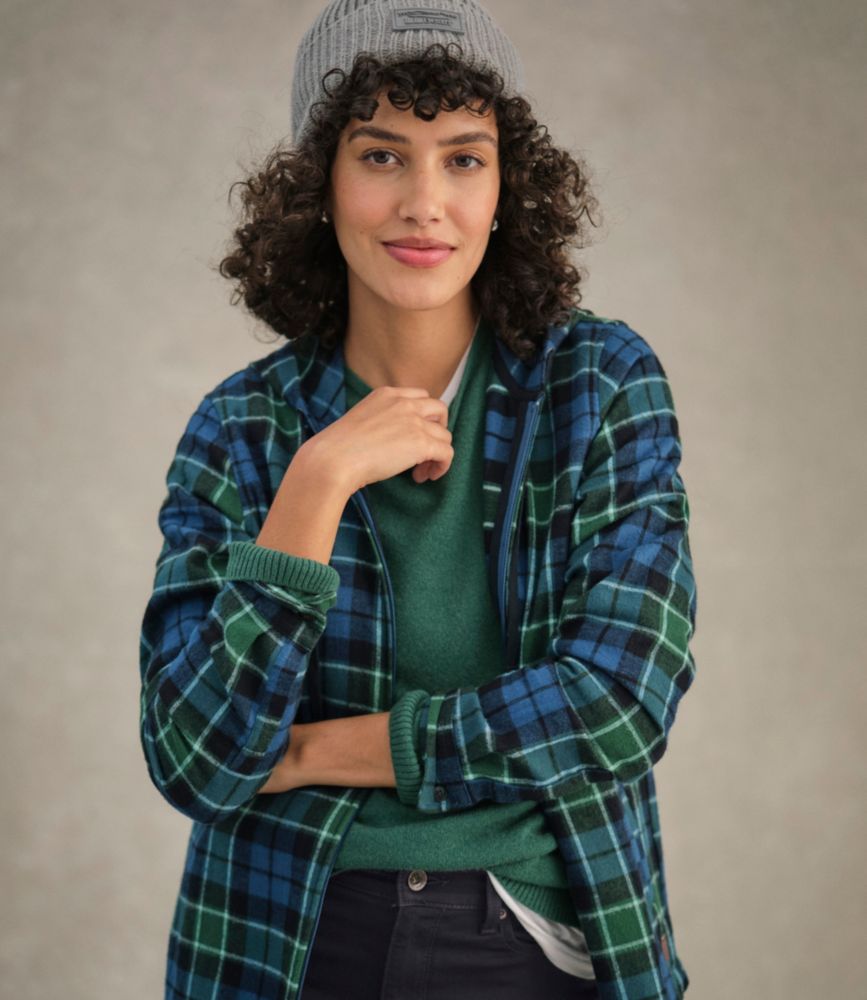 Women's Scotch Plaid Flannel Shirt, Relaxed Zip Hoodie