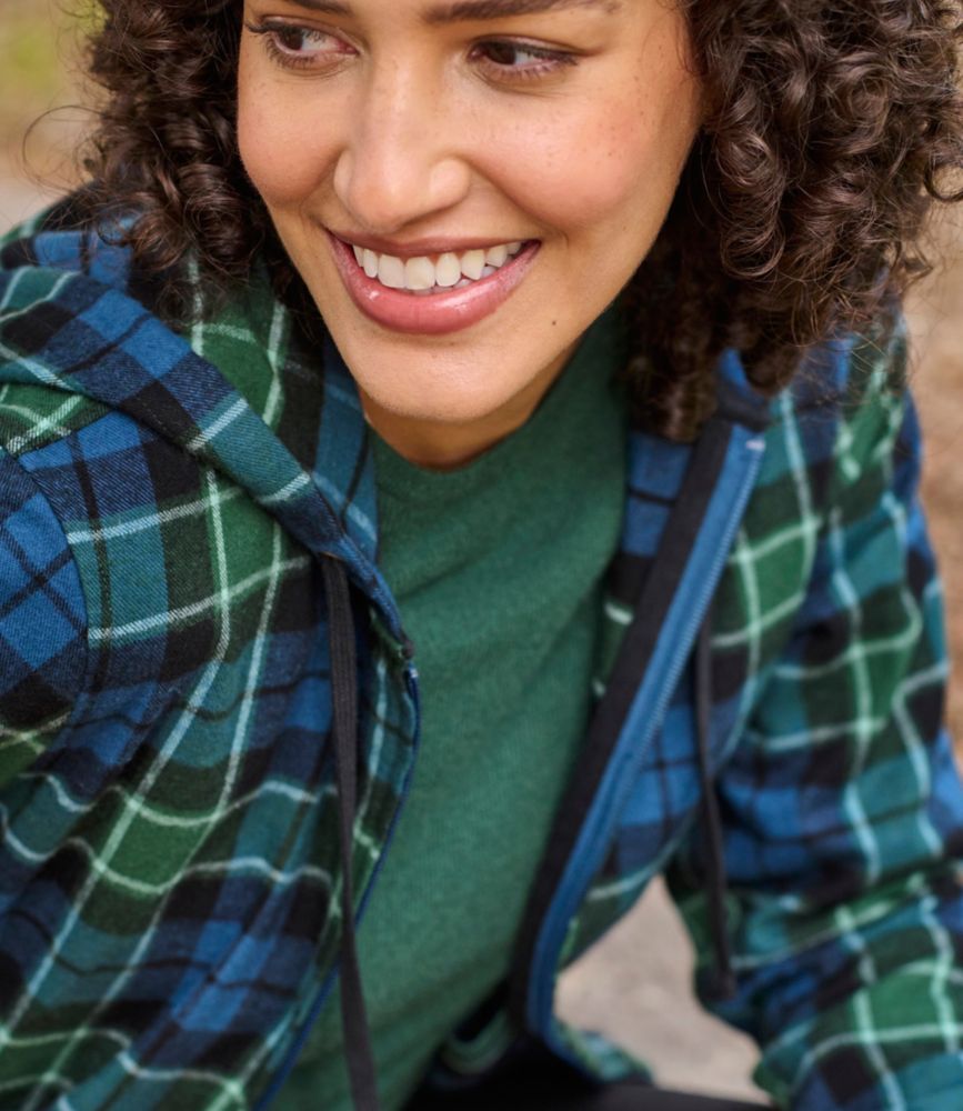 Women's Scotch Plaid Flannel Shirt, Relaxed Zip Hoodie