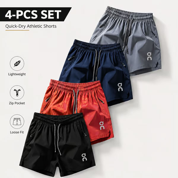 🔥 HOT SALE 🔥❄️ Ice Silk Quick-Dry Athletic Gym Shorts 4-Piece Pack – Unrestricted Breathable Comfort