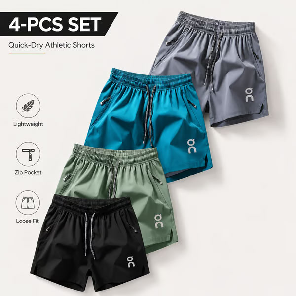 🔥 HOT SALE 🔥❄️ Ice Silk Quick-Dry Athletic Gym Shorts 4-Piece Pack – Unrestricted Breathable Comfort
