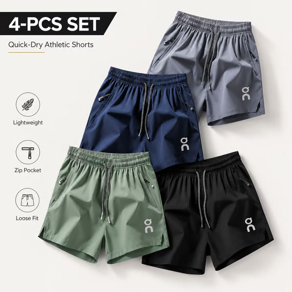 🔥 HOT SALE 🔥❄️ Ice Silk Quick-Dry Athletic Gym Shorts 4-Piece Pack – Unrestricted Breathable Comfort