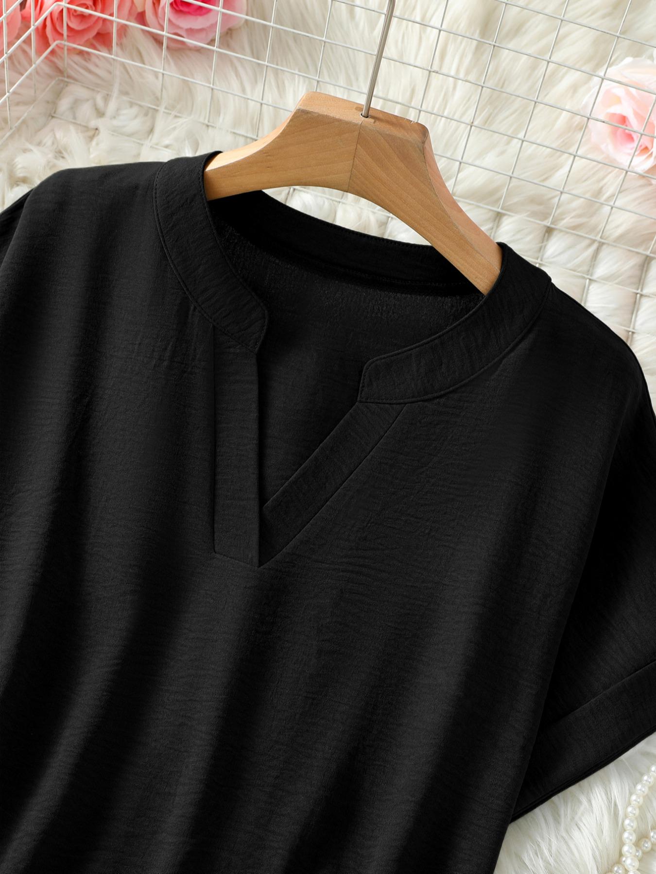 Elegant Polyester V Neck Loose Fit Short Sleeve Blouse Shirt for Women, 100% Polyester, Regular Length, 145g/m&sup2;, Casual Everyday Weekend Top Womenswear