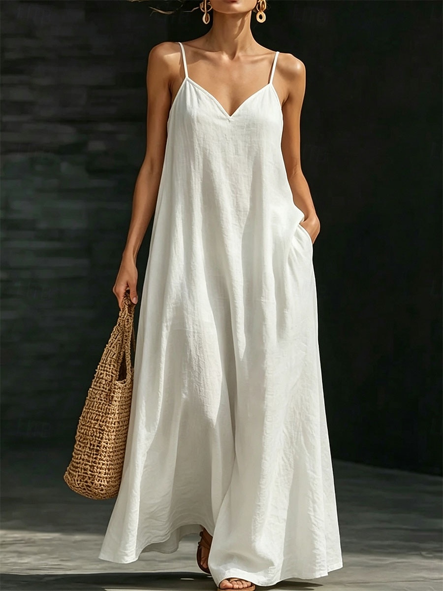 Women's Long Dress Maxi Dress Casual Dress Semi Formal Dress Tropical Party Hawaiian Loose Fit Plain Sleeveless V Neck White Aqua Blue Black Dark Red Summer Spring Fall 2026 - $27.99 &ndash;P1