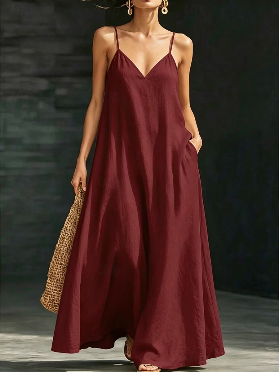 Women's Long Dress Maxi Dress Casual Dress Semi Formal Dress Tropical Party Hawaiian Loose Fit Plain Sleeveless V Neck White Aqua Blue Black Dark Red Summer Spring Fall 2026 - $27.99 &ndash;P5