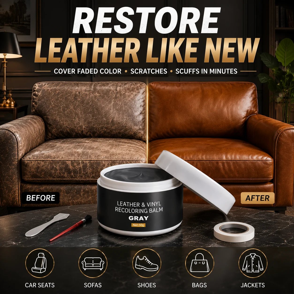 Leather recoloring balm kit