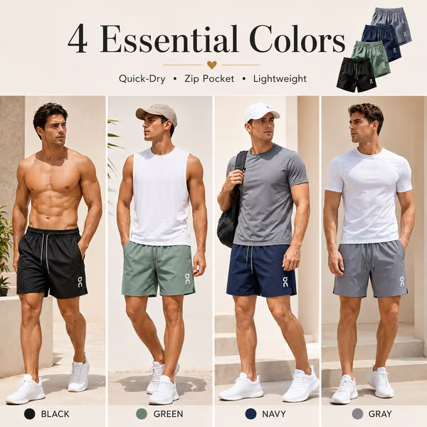 🔥 HOT SALE 🔥❄️ Ice Silk Quick-Dry Athletic Gym Shorts 4-Piece Pack – Unrestricted Breathable Comfort