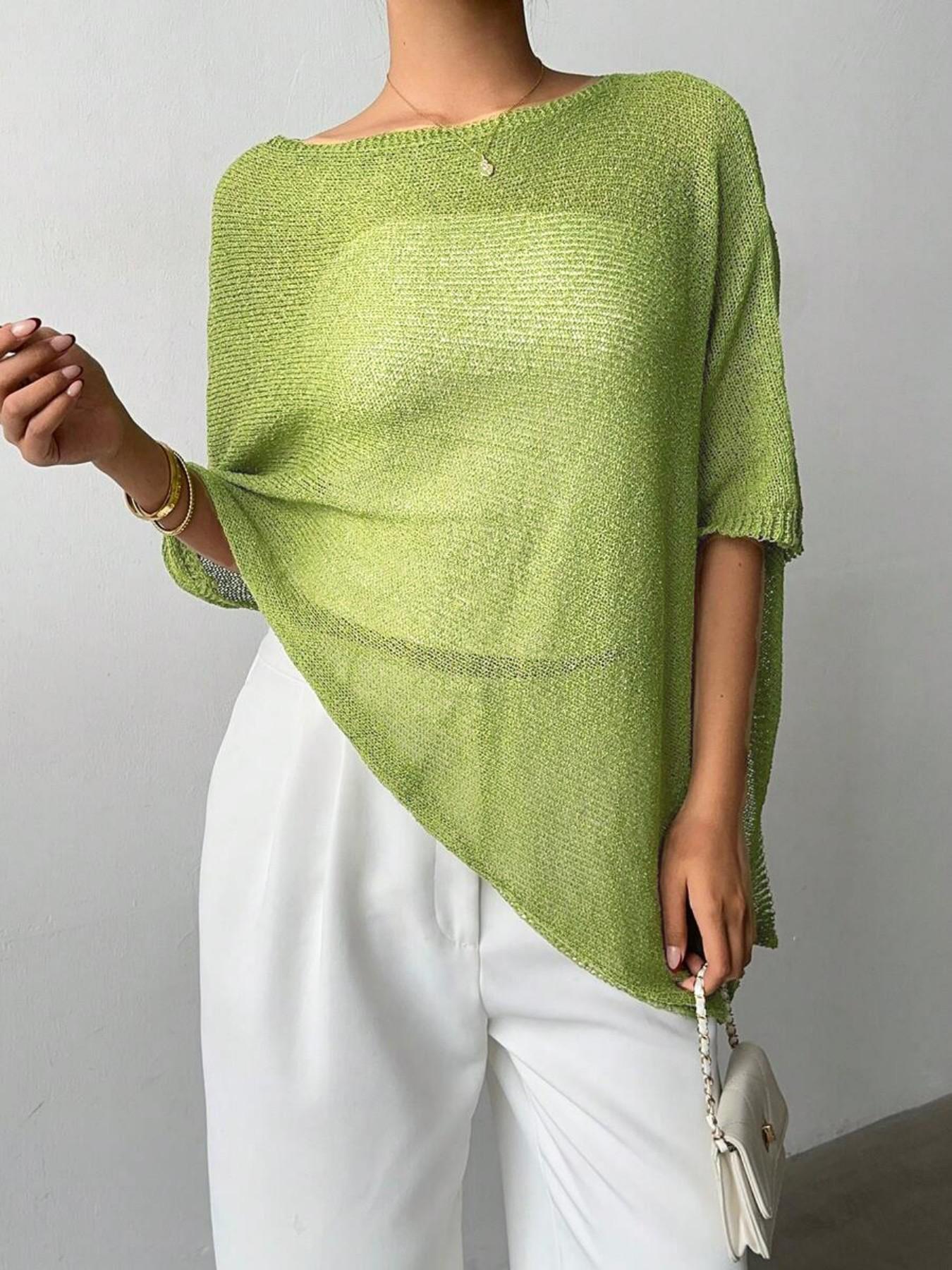 Fashion Elegant Minimalist Lightweight Breathable Multi-Wear Loose Knitwear Shawl Pullover, Casual Daily Wear, Spring & Fall, Plain Design, Womenswear, Fashion Knit Clothing