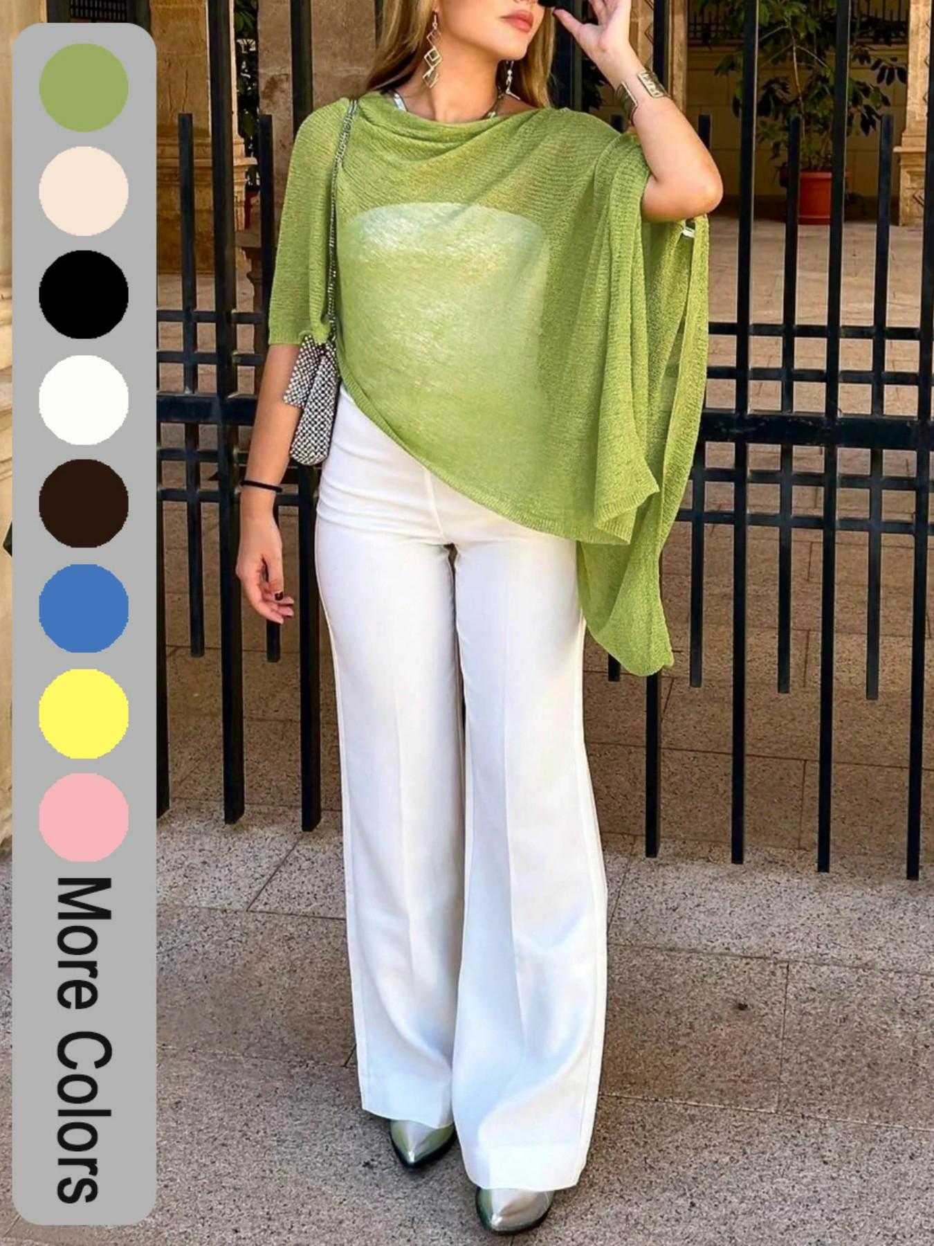 Fashion Elegant Minimalist Lightweight Breathable Multi-Wear Loose Knitwear Shawl Pullover, Casual Daily Wear, Spring & Fall, Plain Design, Womenswear, Fashion Knit Clothing