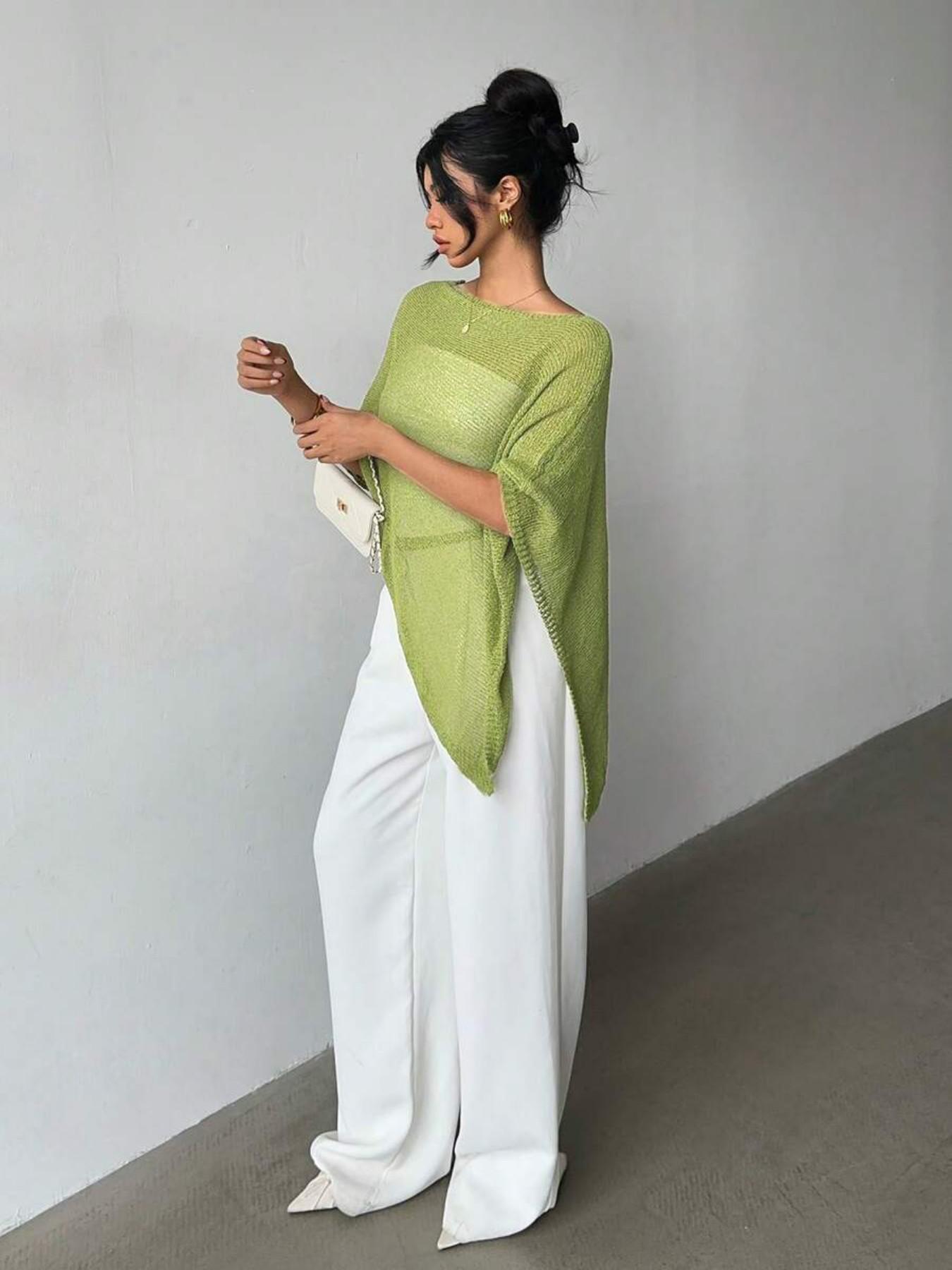 Fashion Elegant Minimalist Lightweight Breathable Multi-Wear Loose Knitwear Shawl Pullover, Casual Daily Wear, Spring & Fall, Plain Design, Womenswear, Fashion Knit Clothing