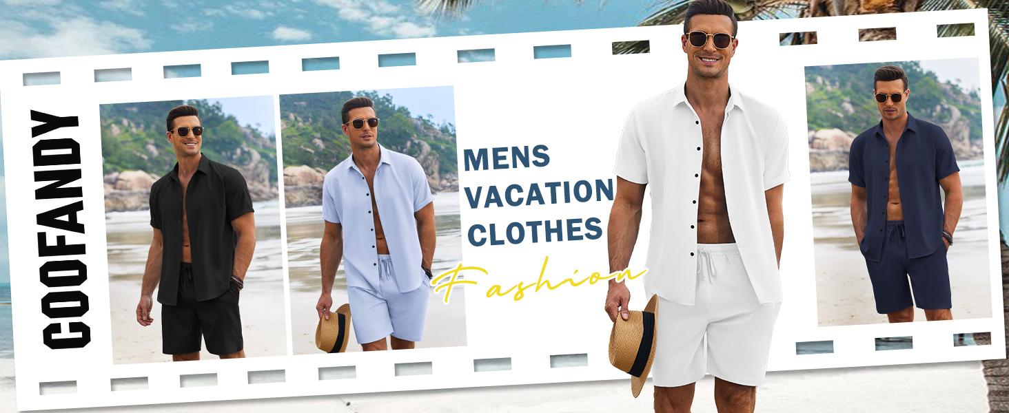 Coofandy Men's Summer Beach Outfit 2-Piece Short Sleeve Shirt & Shorts Set in Premium Linen Texture Fabric for Vacation & Casual Wear Coofandy Men's Summer Beach Outfit 2-Piece Short Sleeve Shirt & Shorts Set in Premium Linen Texture Fabric for Vacation & Casual Wear