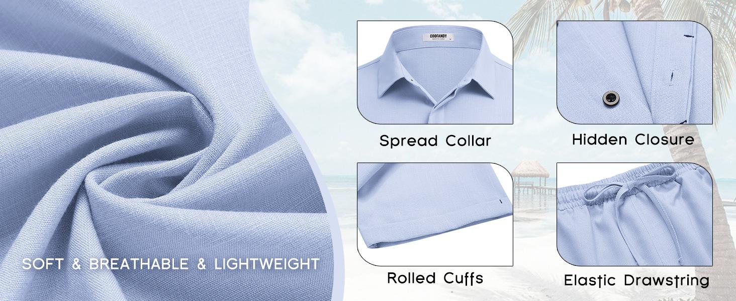 Coofandy Men's Summer Beach Outfit 2-Piece Short Sleeve Shirt & Shorts Set in Premium Linen Texture Fabric for Vacation & Casual Wear Coofandy Men's Summer Beach Outfit 2-Piece Short Sleeve Shirt & Shorts Set in Premium Linen Texture Fabric for Vacation & Casual Wear