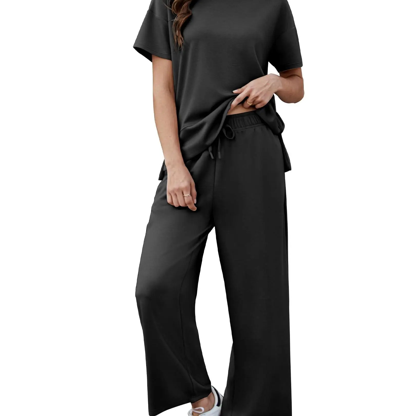 Women's Two-Piece Set: Summer Outfit, Loose-Fitting Wide-Leg Pants