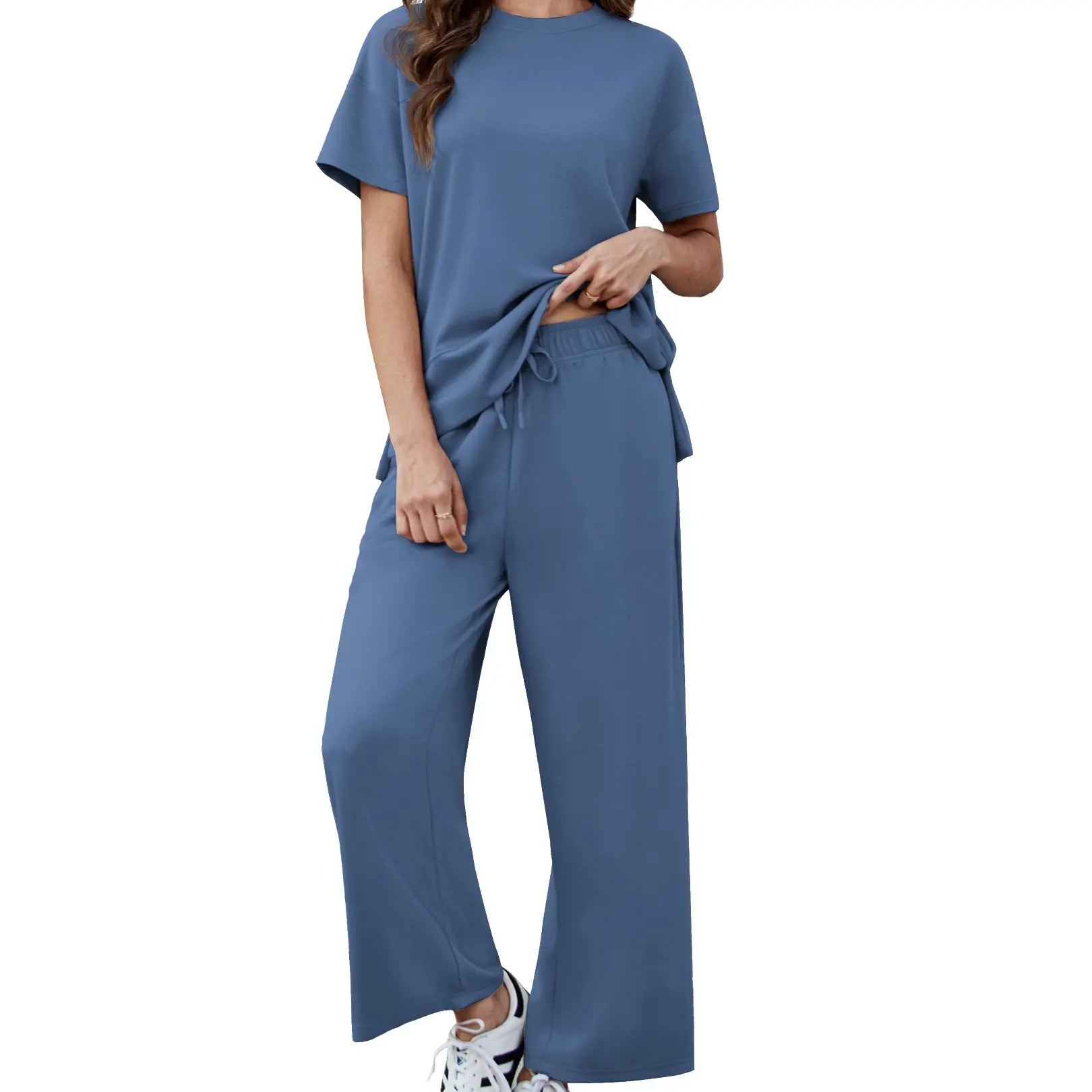 Women's Two-Piece Set: Summer Outfit, Loose-Fitting Wide-Leg Pants