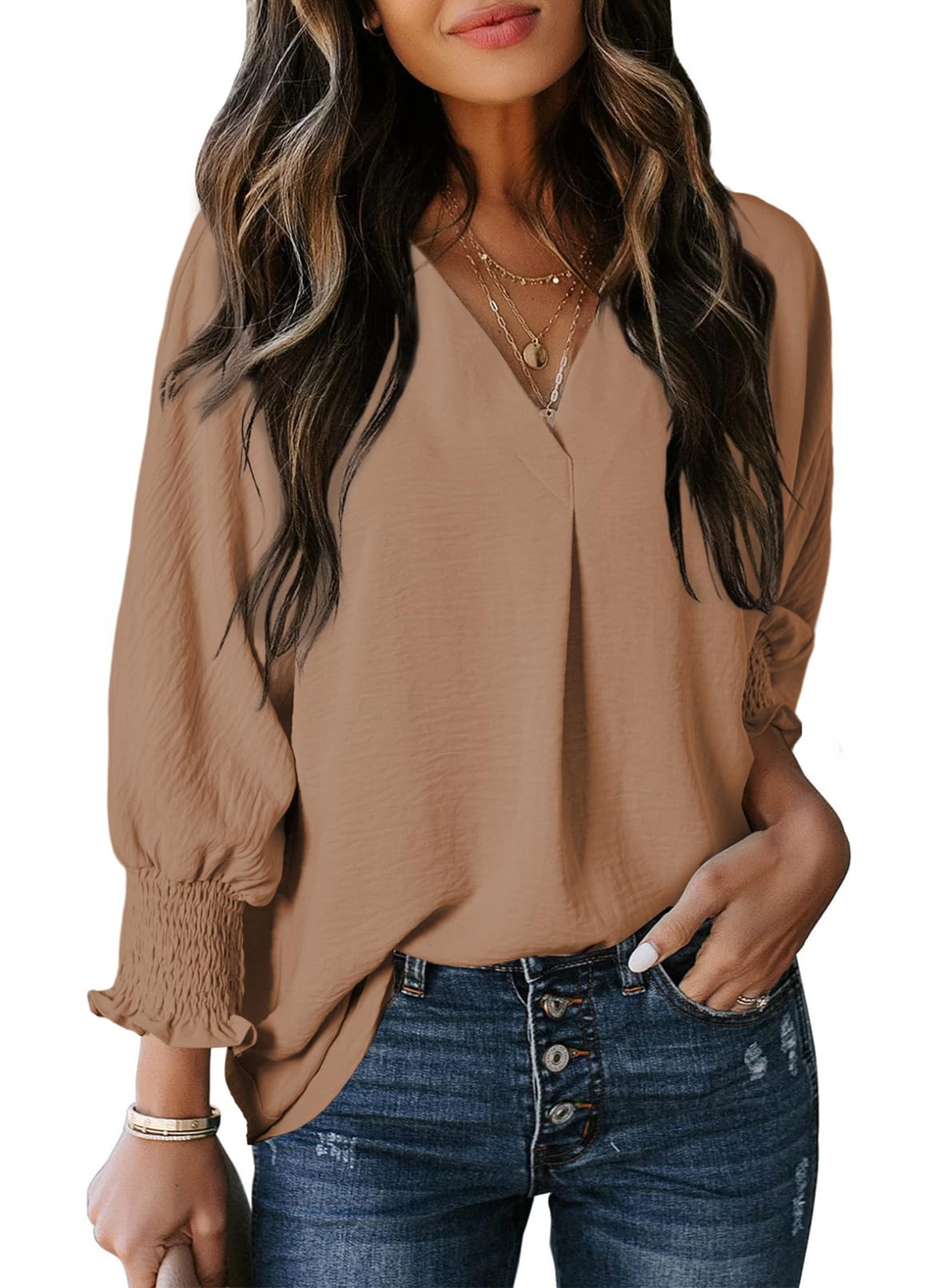 🔥Chicbeautyy Hot Sale-Womens Casual 3/4 Sleeve V Neck Loose Fit Basic Tees (BUY 2 FREE SHIPPING)