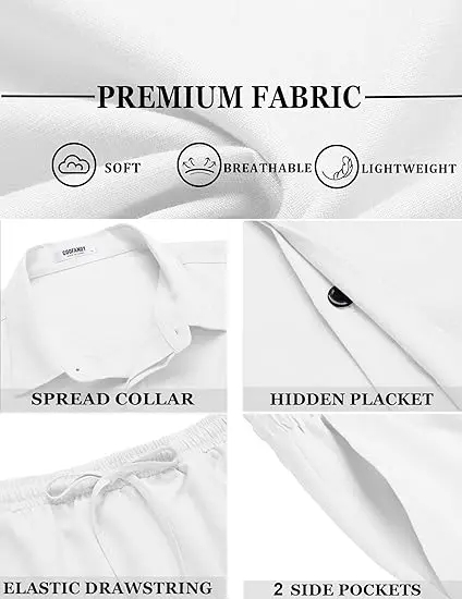 Men's Summer Beach Two-Piece Set: Made from high-quality linen-textured fabric, perfect for vacations and casual wear
