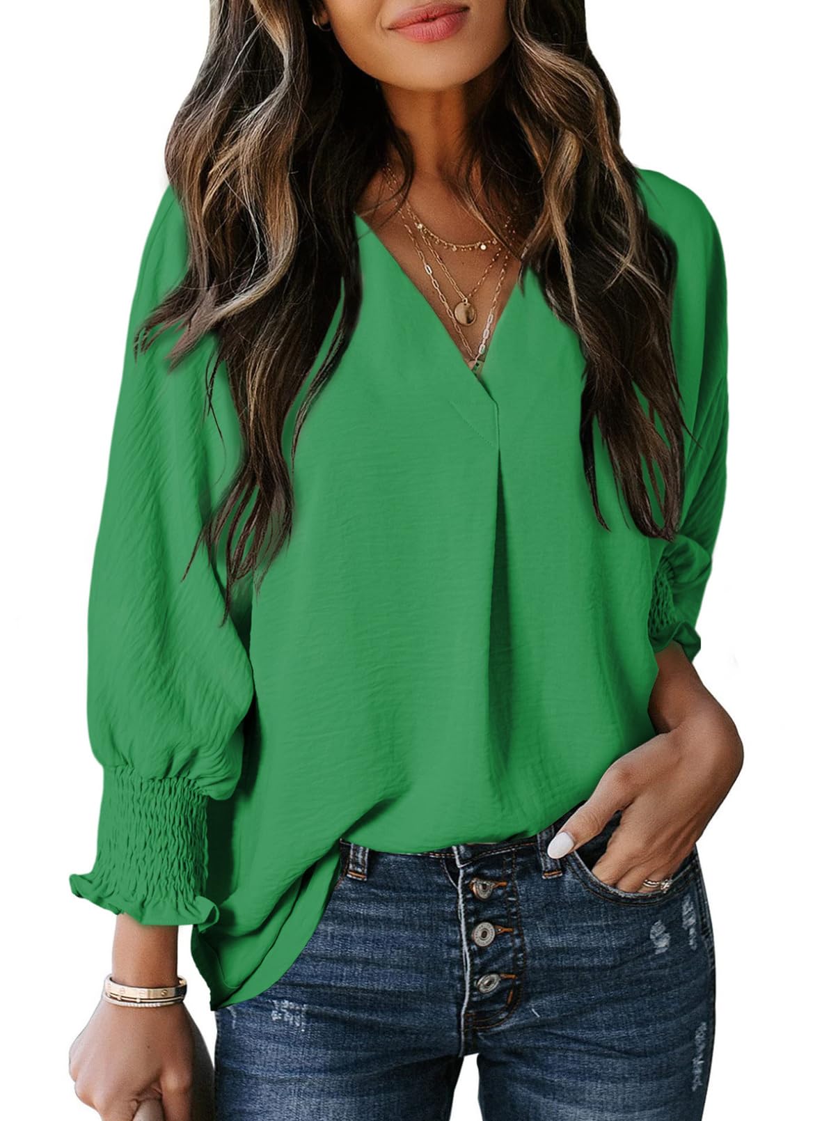 🔥Chicbeautyy Hot Sale-Womens Casual 3/4 Sleeve V Neck Loose Fit Basic Tees (BUY 2 FREE SHIPPING)
