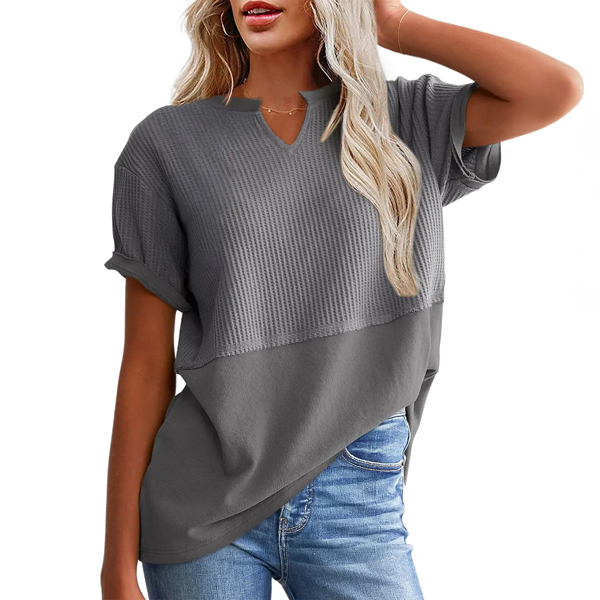 Shewin Women's Waffle Knit Tunic Top