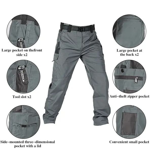 Moda Vibe Men's Solid-Color Tactical Work Pants, featuring multiple pockets and a zipper closure
