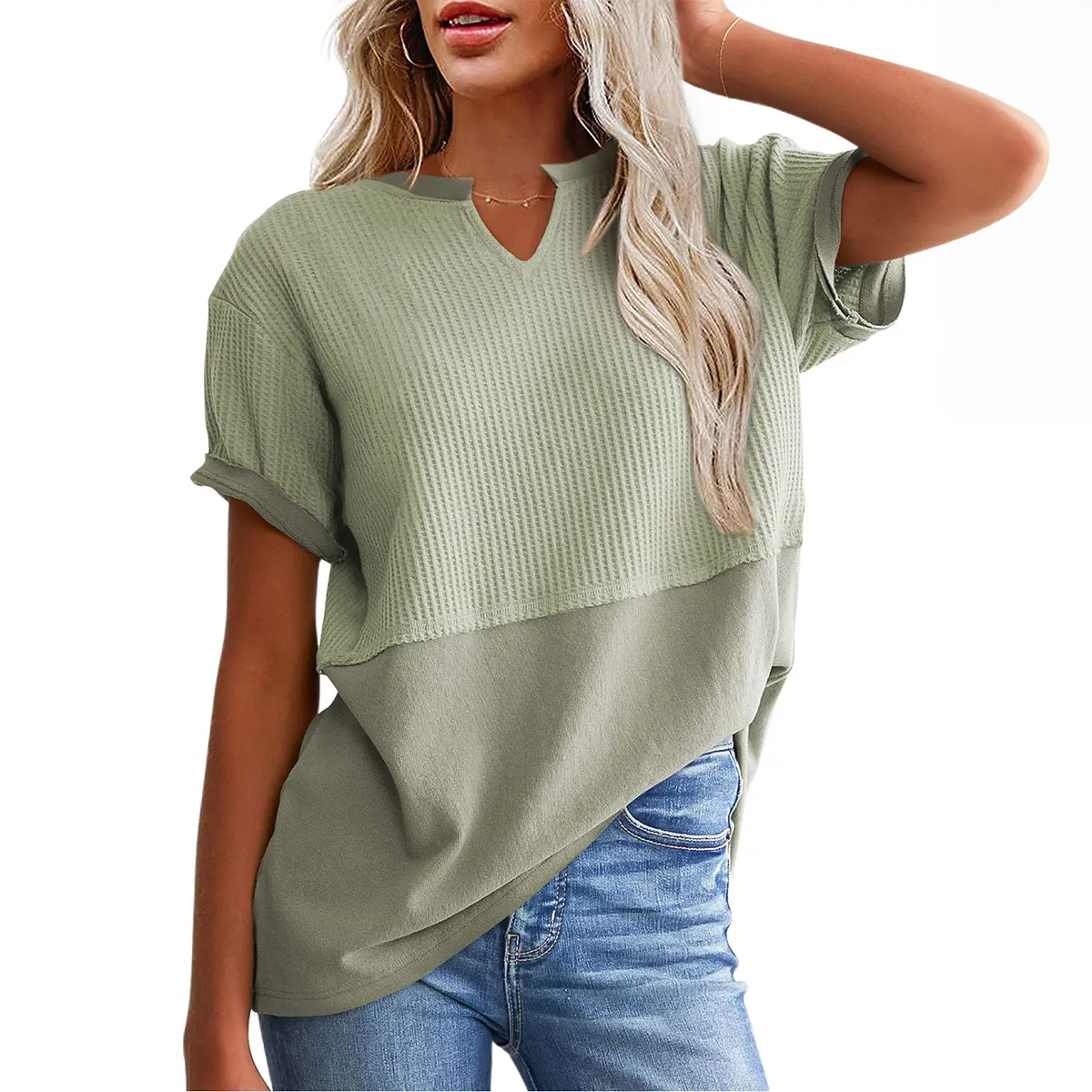 Shewin Women's Waffle Knit Tunic Top