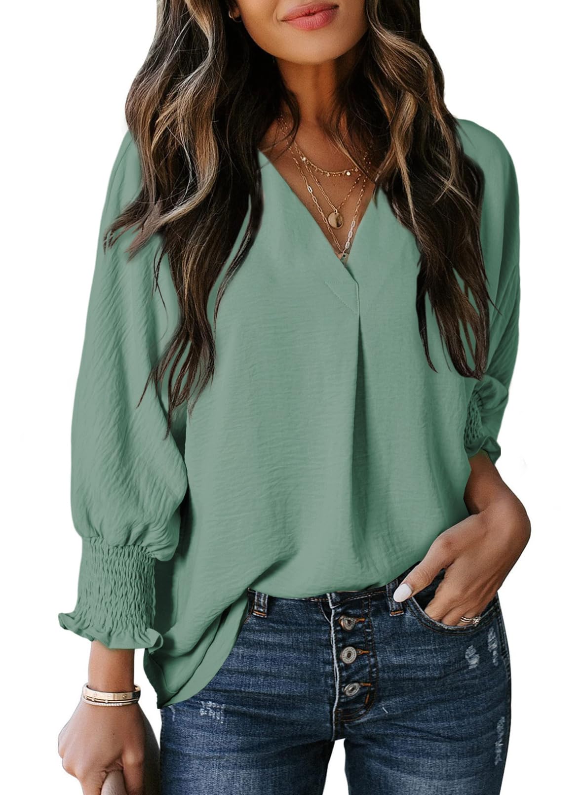🔥Chicbeautyy Hot Sale-Womens Casual 3/4 Sleeve V Neck Loose Fit Basic Tees (BUY 2 FREE SHIPPING)