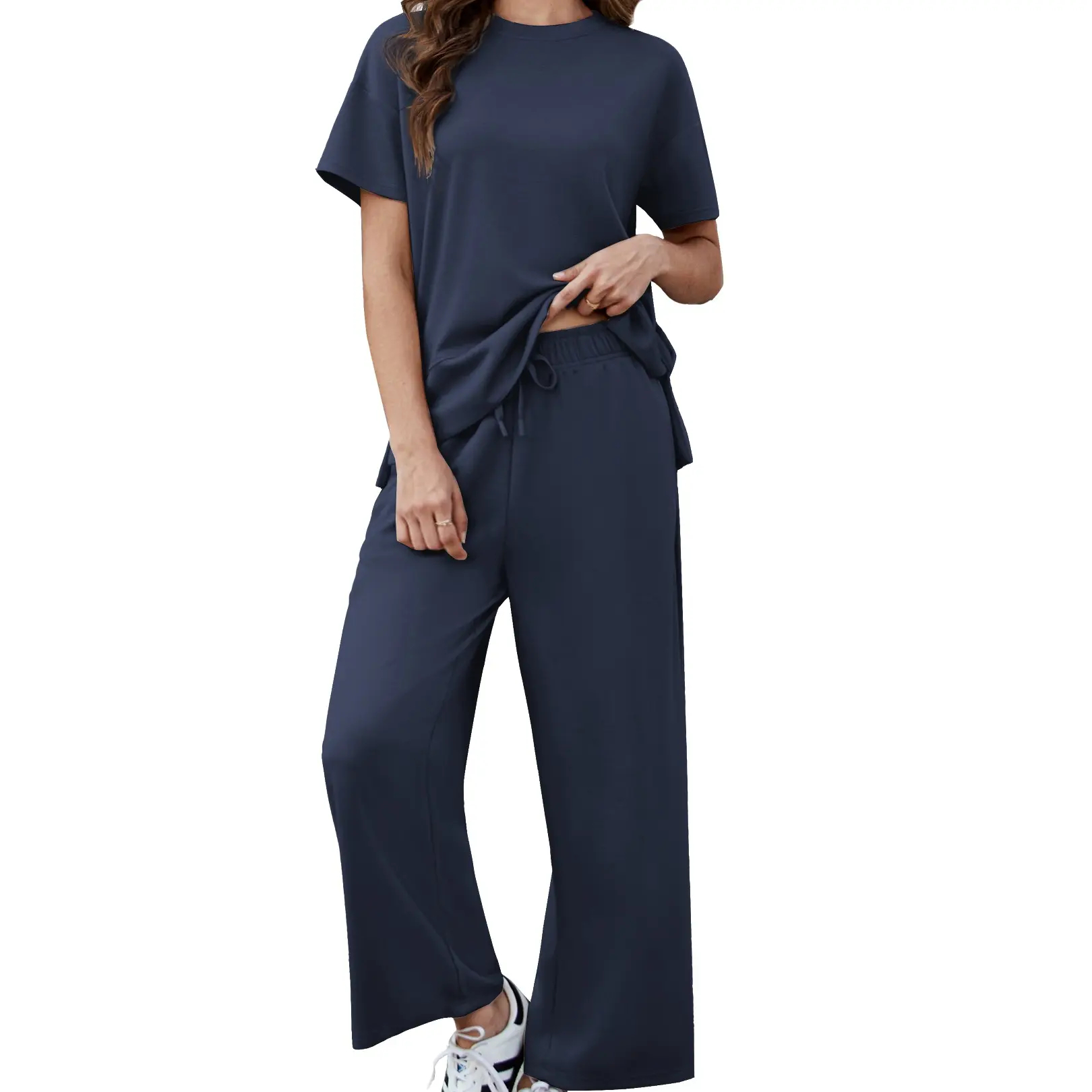 Women's Two-Piece Set: Summer Outfit, Loose-Fitting Wide-Leg Pants