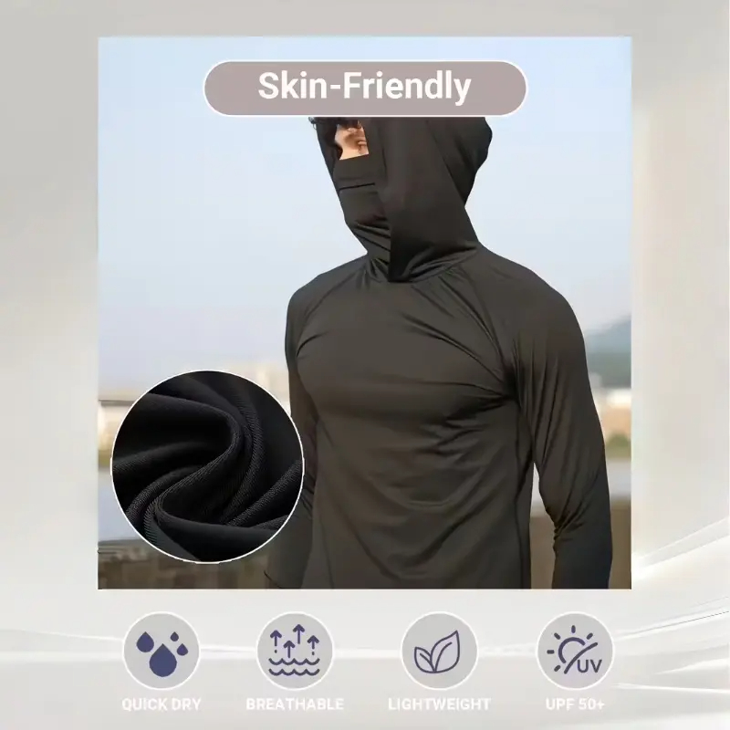 Men's Casual Hooded Sun Protection Set: Slim-fit, long-sleeved, lightweight, UPF sun protection, soft, breathable, and a timeless classic!